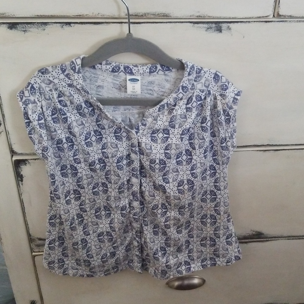Blue and White Button up Boho Top